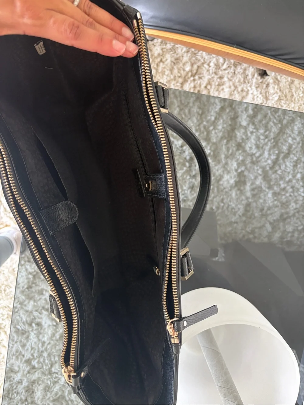 kate spade Black Leather Structured Tote with Gold Hardware
